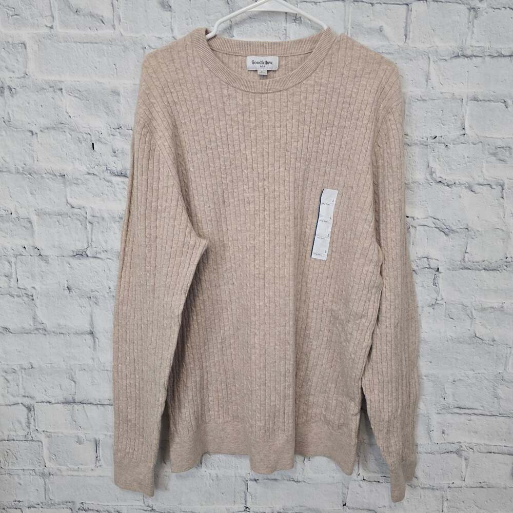 Goodfellow & Co Ribbed Crewneck pullover Sweater Sz L Beige long sleeve basic